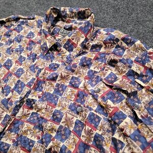 Bogari Studio Men Silk Button Up Shirt Small Long Sleeve Patchwork Floral Pocket